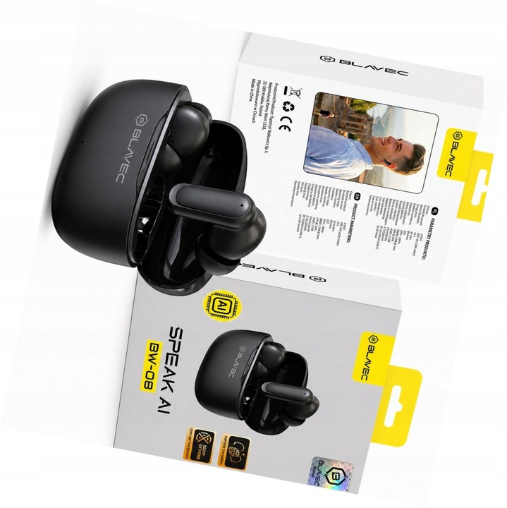 Casti wireless Blavec BW-08, traducere AI, negru, 30h autonomie
