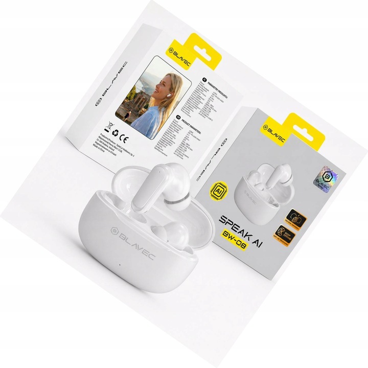 Blavec BW-08 Bluetooth fejhallgató, AI fordítás, fehér, 13mm, vezeték nélküli