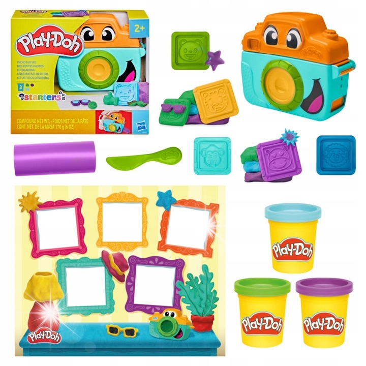 Play-Doh fényképezőgép modellező készlet, 3 szín, 170g, kiegészítők, 2+ év