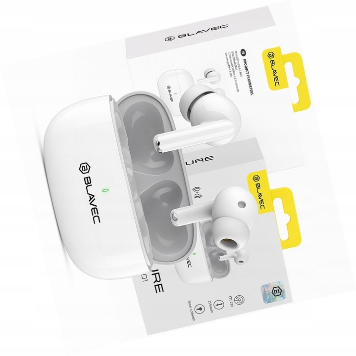 Blavec BW-01 fehér vezeték nélküli fülhallgató Bluetooth 10m, 4 óra üzemidő