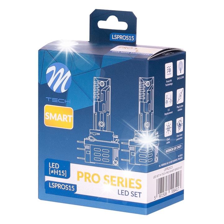 M-Tech H15 LED 6000K 36W 4600lm alumínium 12V autólámpák