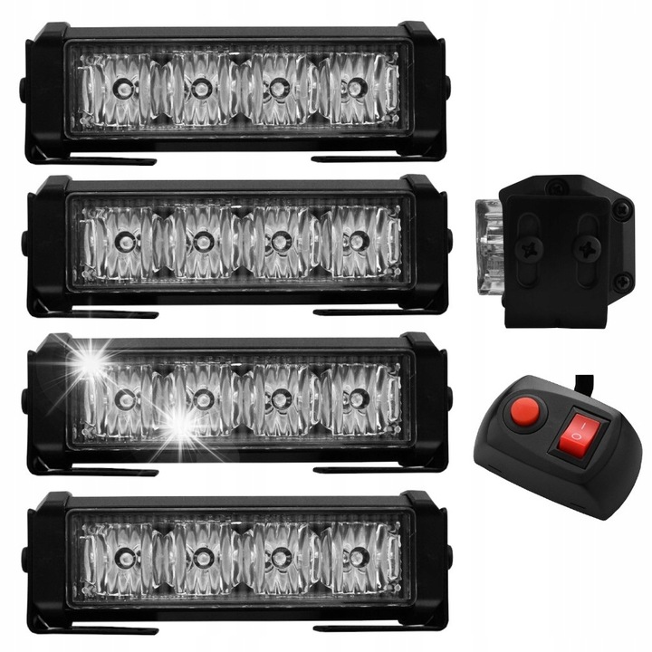 Hoalte LED stroboszkóp lámpa szett, 4 db, narancssárga, 12V/24V, 125x45x50mm, vezérlővel együtt