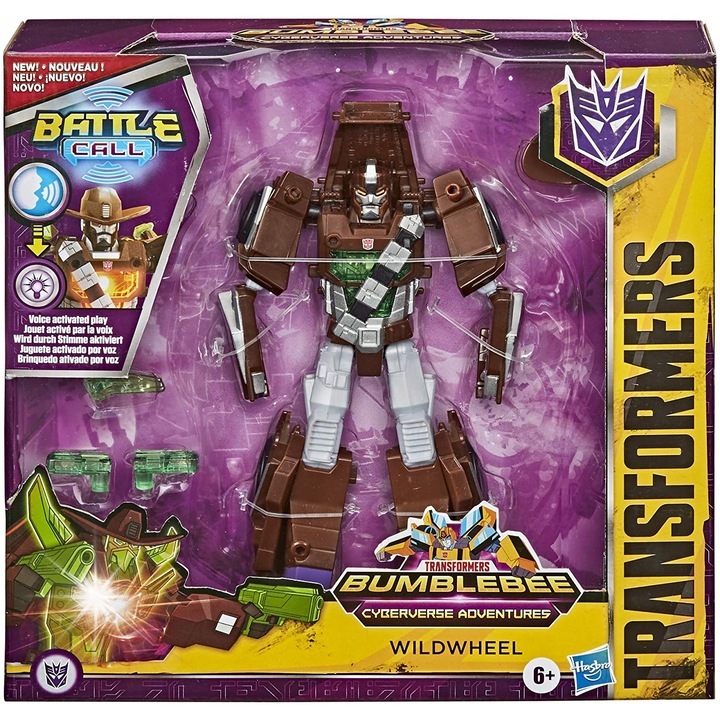 Transformers Cyberverse Wildwheel figura, 6 lépéses, fegyverrel, 15cm