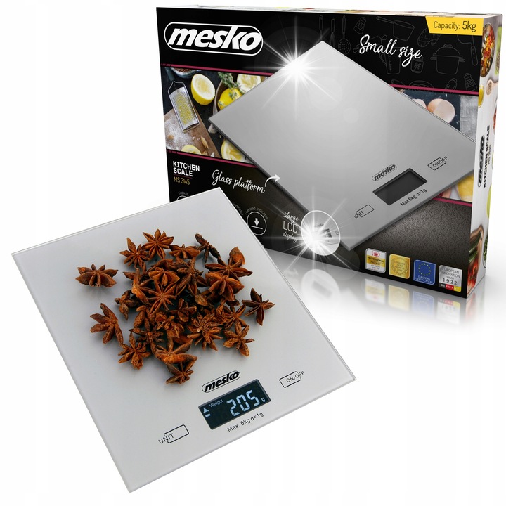 Mesko MS3145 konyhai mérleg, elektronikus, 5kg, ezüst, 15x20cm
