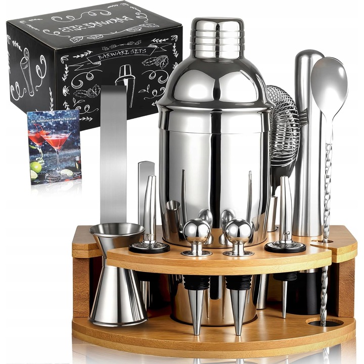 Bármixer szett 12 részes rozsdamentes acél bambusz 750ml