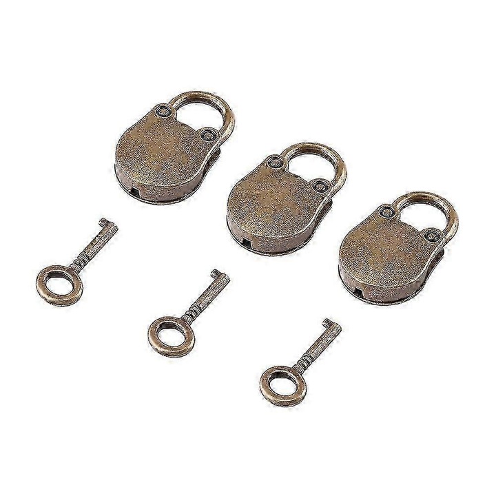 3 db mini vintage lakat készlet, cinkötvözet, bronz, 3.7x2.3cm