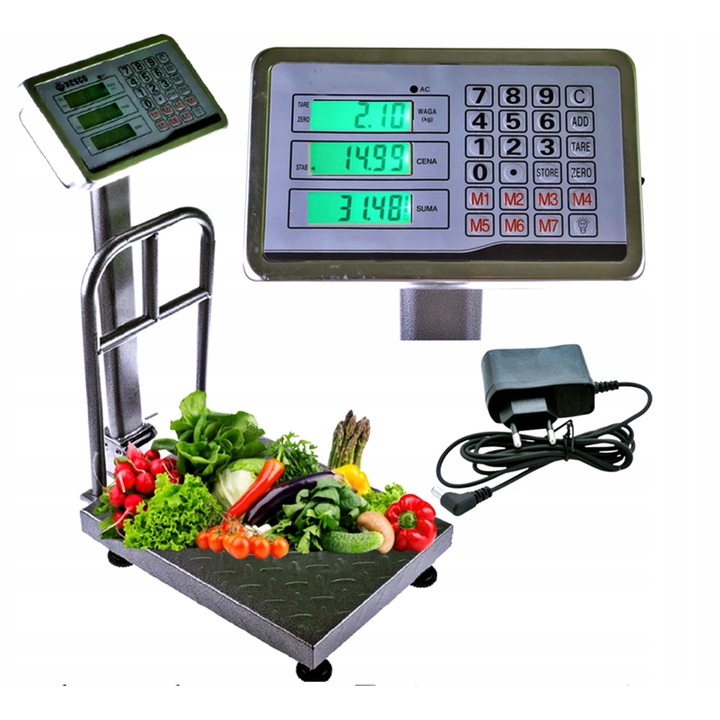 Cantar electronic industrial 300kg platforma 50x40cm LCD cu suport si acumulator