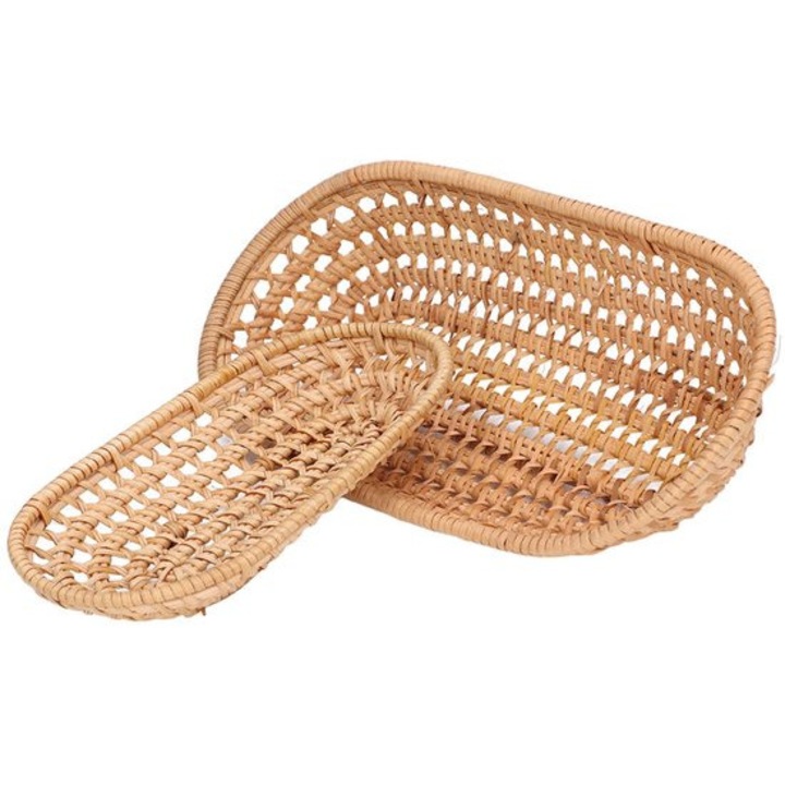 Cosuri servire ratan, set 2 bucati, handmade, maro, 30x20x10cm