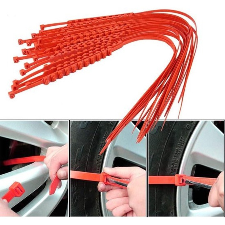 Autó hólánc 10 darabos, nylon anyag, csúszásgátló, univerzális, fekete, 177x304mm