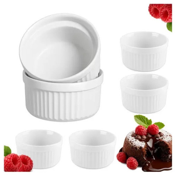 6 darabos fehér kerámia ramekin készlet 200ml 9x4.6cm