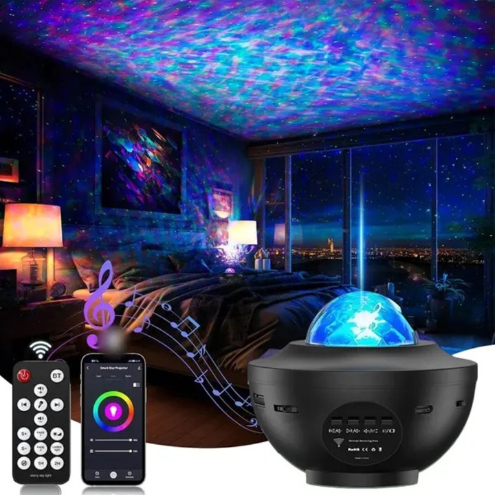 Proiector LED stele cu difuzor Bluetooth, 21 efecte luminoase, negru, 11x11x9.5cm