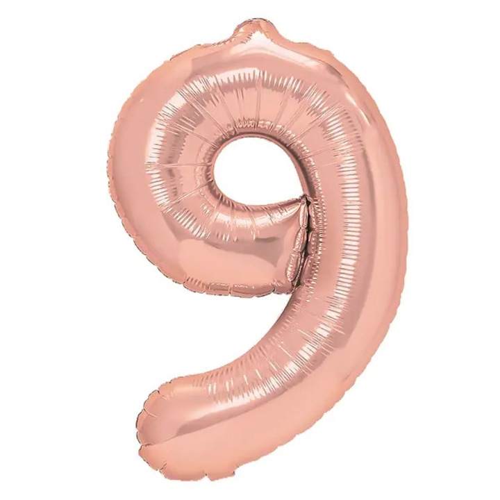 Fólia lufi 9-es szám, 40 cm, rózsaarany