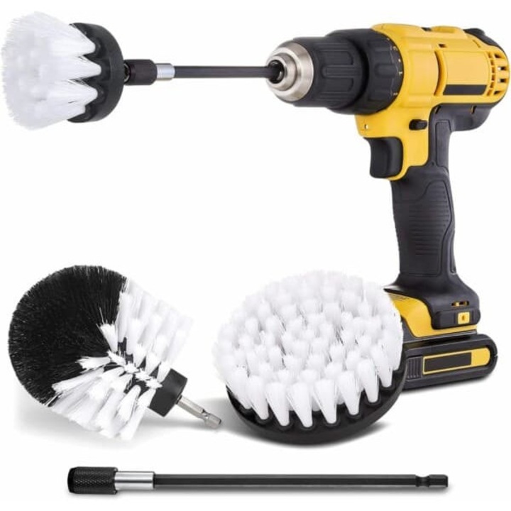 Set 3 perii de curatare pentru bormasina, alb, cu extensie