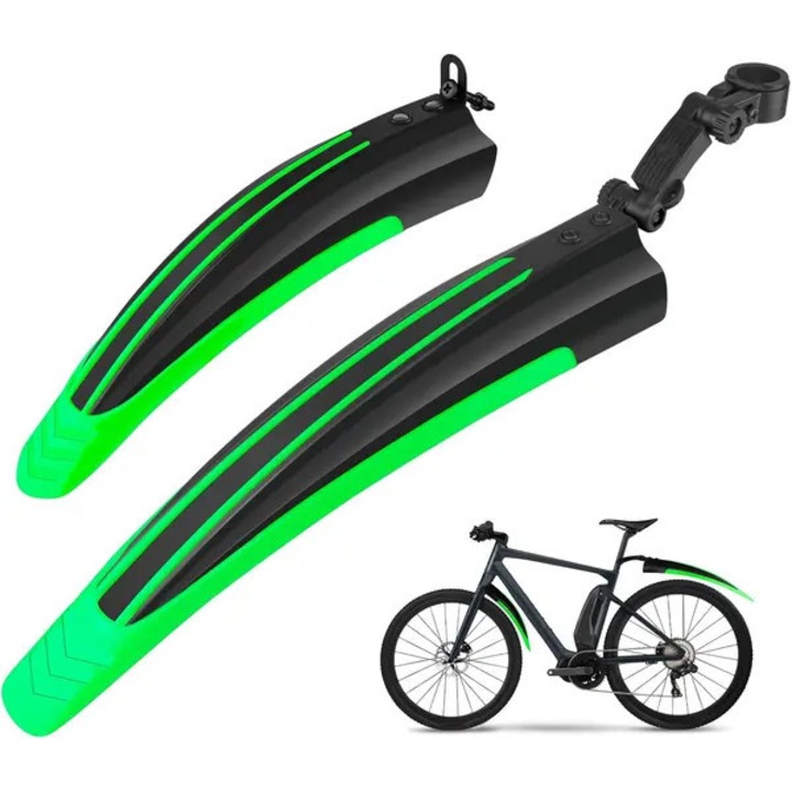 Set aparatori noroi pentru bicicleta PO-CJ-K0433-26-8-22-5836, reglabile universal pentru roti 20–26 inch, PVC flexibil, negru/verde, 2 buc