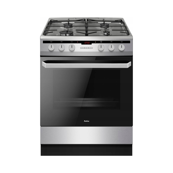 Amica 618GES2 tűzhely, inox, 62L, 4 égő, gőztisztítás, termo-ventiláció
