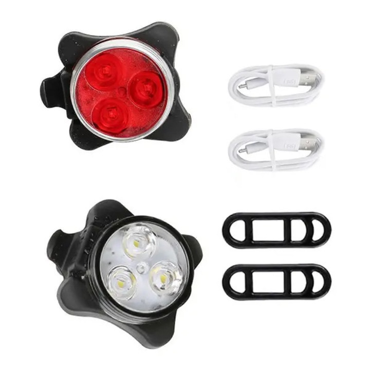 LED kerékpár lámpa szett, első és hátsó, USB töltés, vízálló, 4,5x4 cm