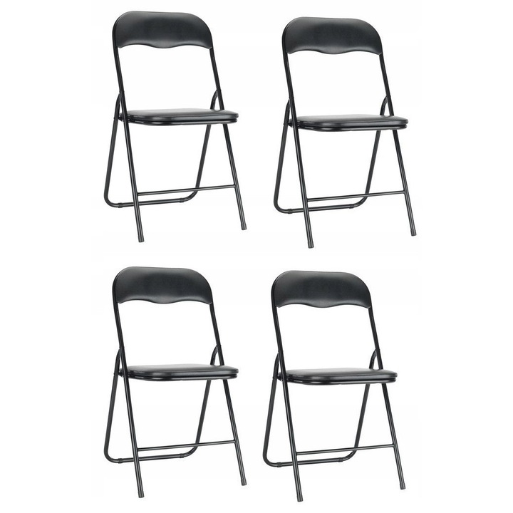Set 4 scaune pliabile Nelino, negru, 44x44x80cm, usoare si rezistente