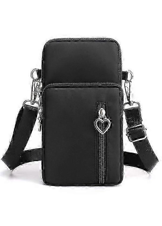 Kisméretű crossbody táska, nejlon, fekete rózsaszín lila, 19x10x6cm