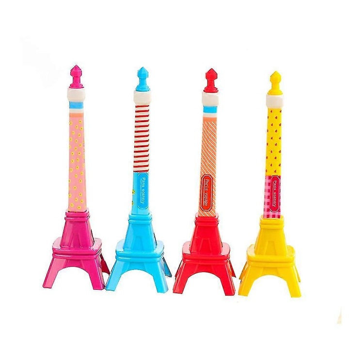 12 darabos színes tollkészlet, Eiffel-torony forma, 14x4x4cm