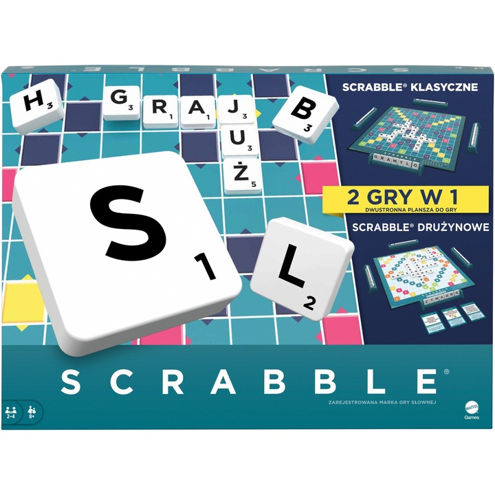 Scrabble társasjáték, 2 mód, 2-4 játékos, többszínű, 10+ év
