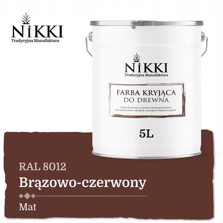Nikki Hagyományos fa festék matt vörösesbarna 5L 8012 RAL