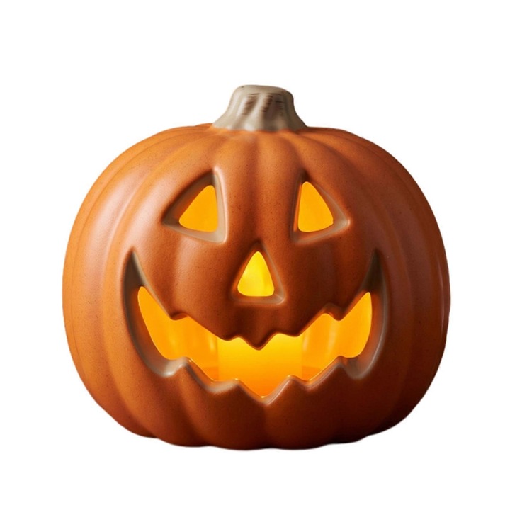 Halloween tök lámpás, műanyag, világító, barna, 22x14.5x19cm