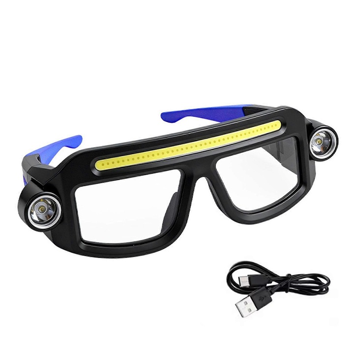 Lanterne ochelari LED, multifunctional, reincarcabil, albastru, 19x7.5x6.3cm