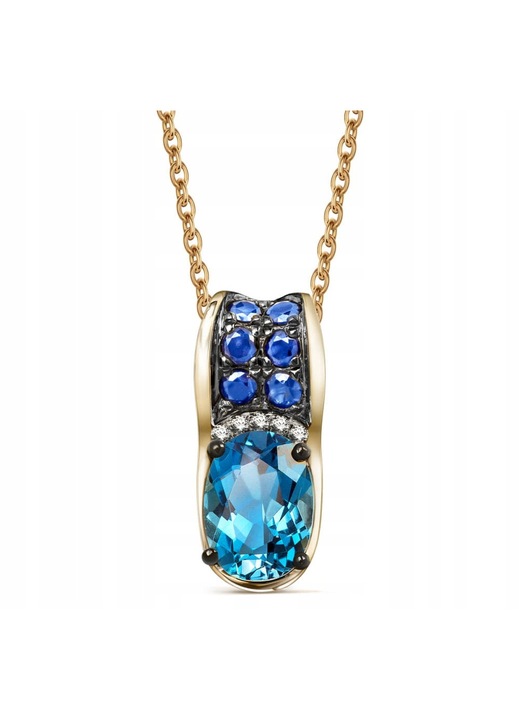 Pandantiv Verona aur 14K cu diamante, safire si topaz 13mm 1.10g