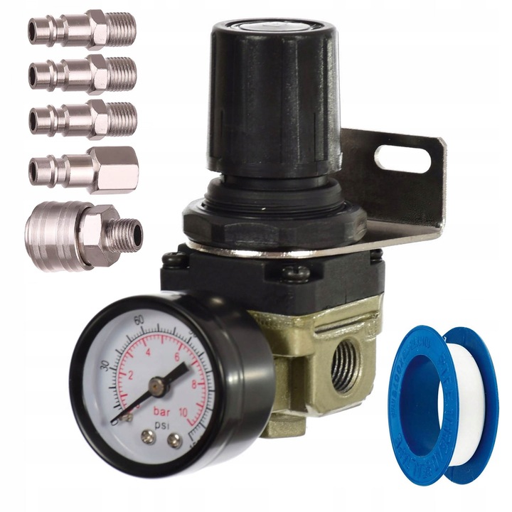 Pneumatikus reduktor TC Technic AR2000 membrános manométerrel 1/4" tartozékkészlet