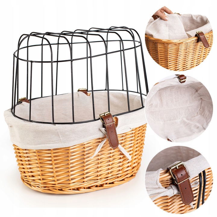 Rattan kerékpárkosár állatoknak, 41x31x41cm, natúr