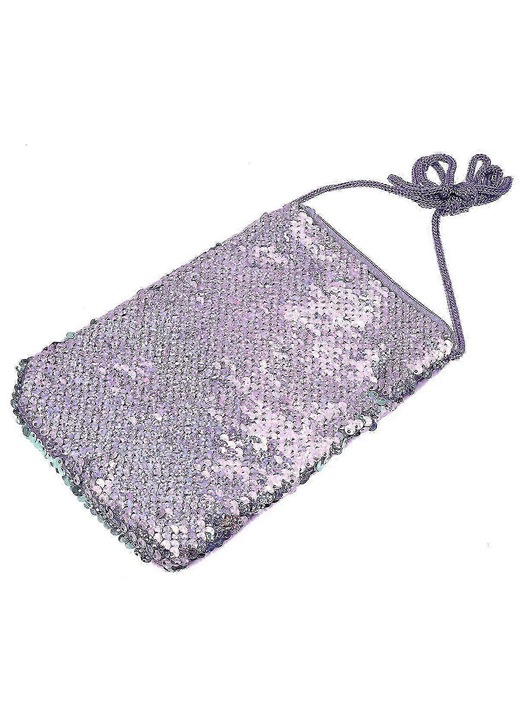 Gyermek crossbody táska, PU bőr, flitterek, lila-zöld, 19.5x13x1cm