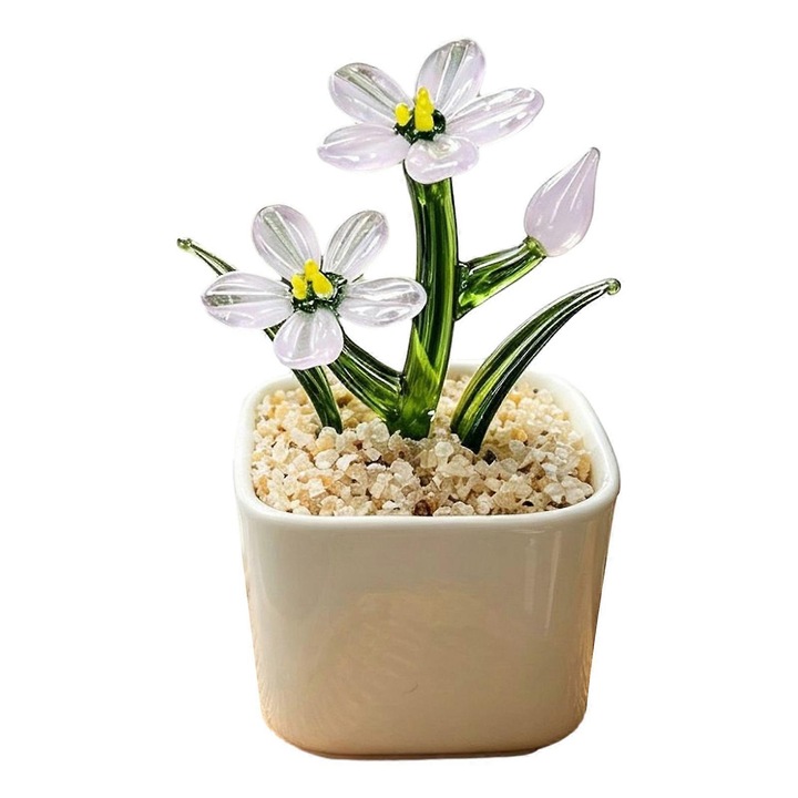 Aranjament floral mini sticla, design uita-ma-nu, roz mov, 5.3x10cm