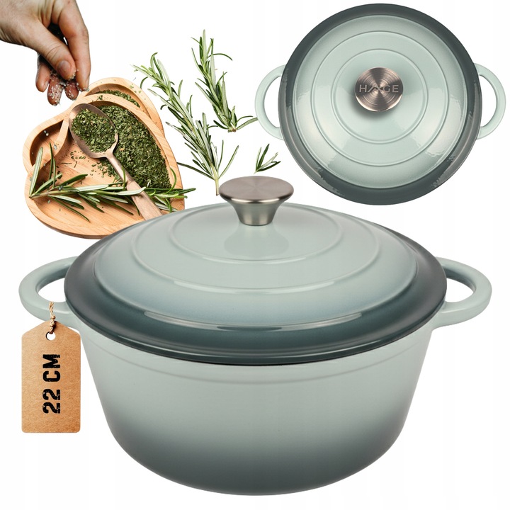 HAGE zománcozott öntöttvas edény 3L 22cm menta