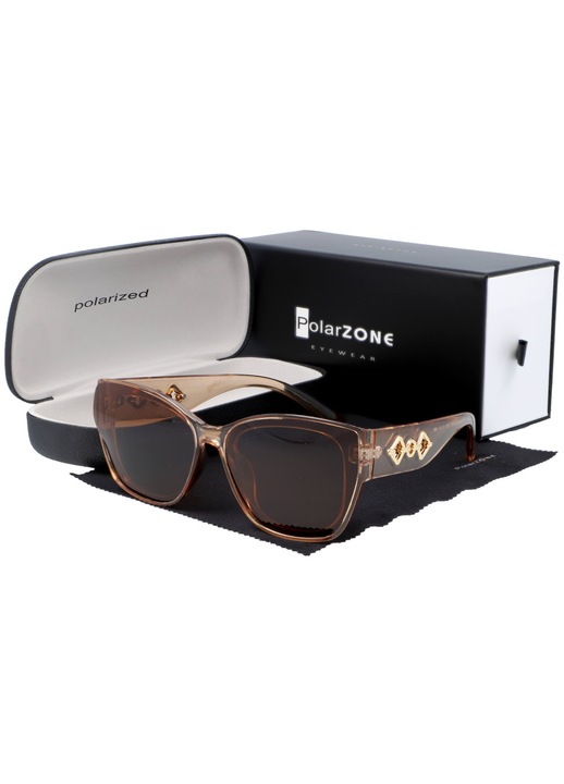 Ochelari de soare dama PolarZone PZ998-15 polarizati bej maro 61x48x142mm