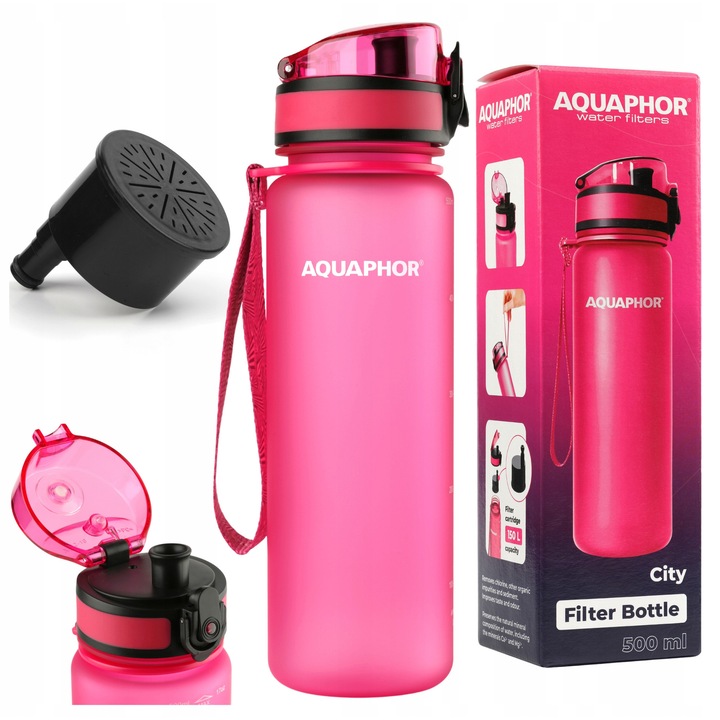 Филтърна бутилка Aquaphor City 500ml розова с филтър 150л Tritan