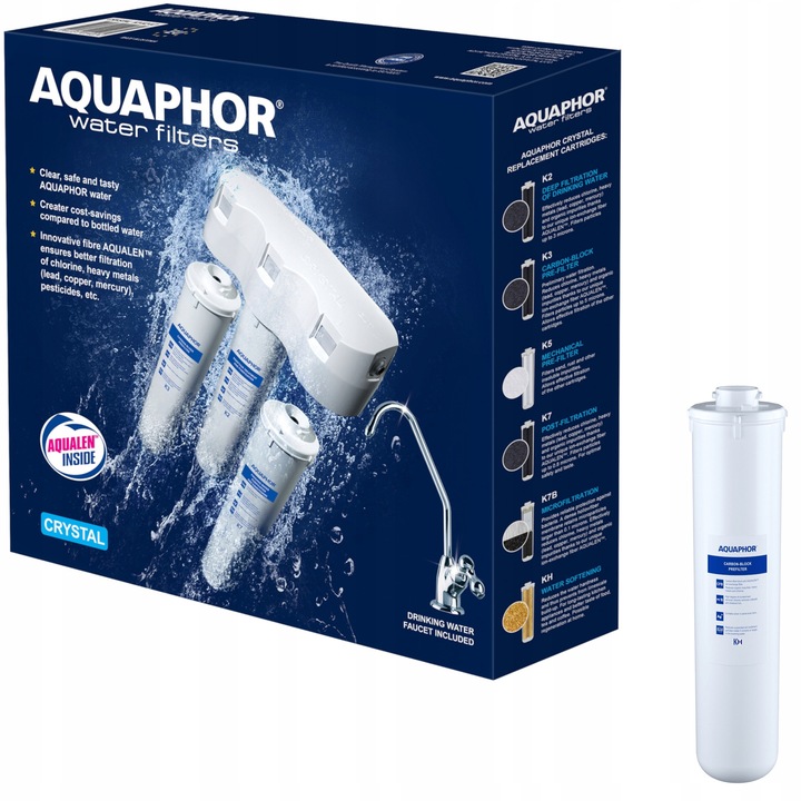 Филтър за вода под мивка Aquaphor Krysztal H комплект 4 патрона бял 30x15x10см