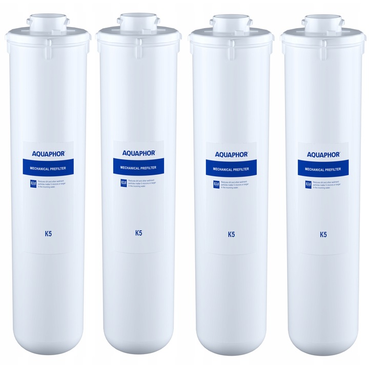 Комплект от 4 филтърни патрона Aquaphor K5, 5 микрона, бял, универсален, 10x2x2см