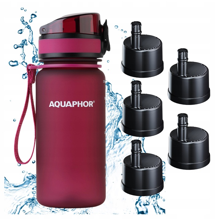 Sticla filtranta Aquaphor City 350ml rosu set 5 filtre
