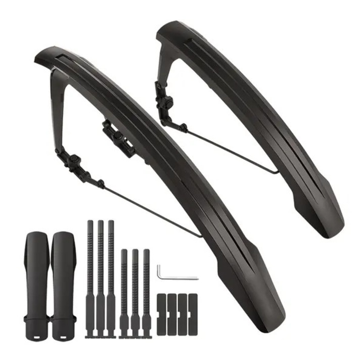 Aparatoare de noroi pentru bicicleta PO-CJ-K0433-26-8-22-1589, set fata si spate, reglabile multi-unghi, din PC rezistent, negru