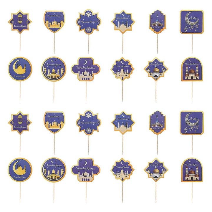 36 db Eid Mubarak tortadísz készlet, kék, 6x5x0.1cm
