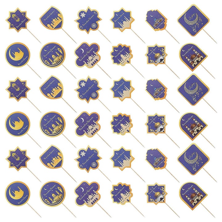 36 db Eid Mubarak tortadísz készlet, kék, 6x5x0.1cm