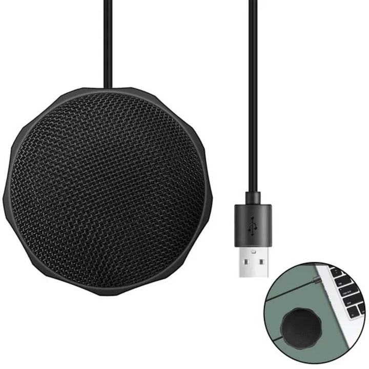 USB fém konferencia mikrofon, 360 fokos felvétel, fekete, 10.5x9x4cm