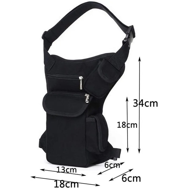 Unisex sport táska fekete nylon 20x6x32cm állítható multifunkcionális