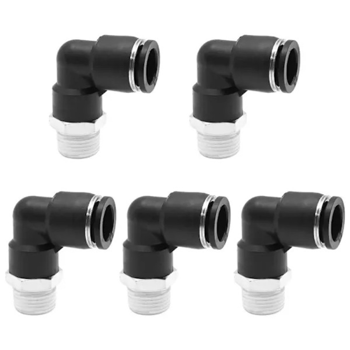 Rozsdamentes acél pneumatikus könyökcsatlakozók 1/2x3/8 NPT, 5 darabos készlet, fekete