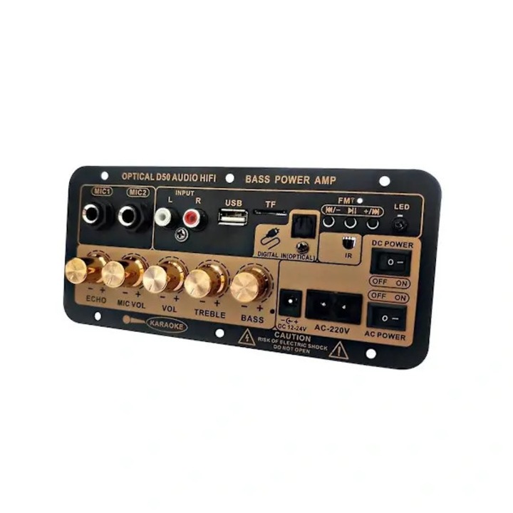 Fekete audio erősítő 100Wx220V Bluetooth FM rádió USB TF kártyával