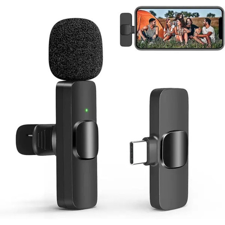 Vezeték nélküli USB-C lavalier mikrofon, 360°-os körsugárzó, fekete, hordozható