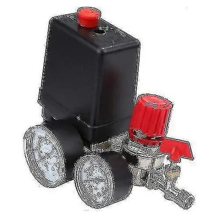 Kompresszor nyomásszabályzó szelep manométerrel és szabályzóval, 1/4", fém-műanyag, 90-120 psi, 3000L/perc