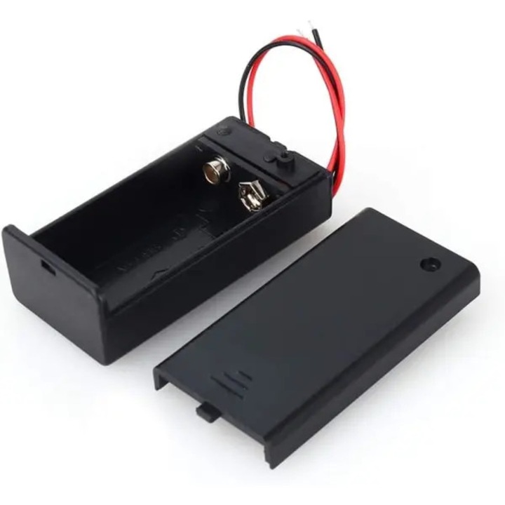 Suport baterie 9V cu cablu si intrerupator, negru, 6x4x2cm