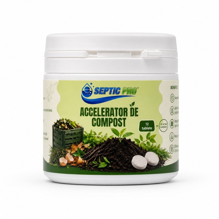 Accelerator de compost SepticPro Kompost Plus, 2 tablete, pentru pana la 12 m³ de compost, bacterii si enzime pentru compostare rapida