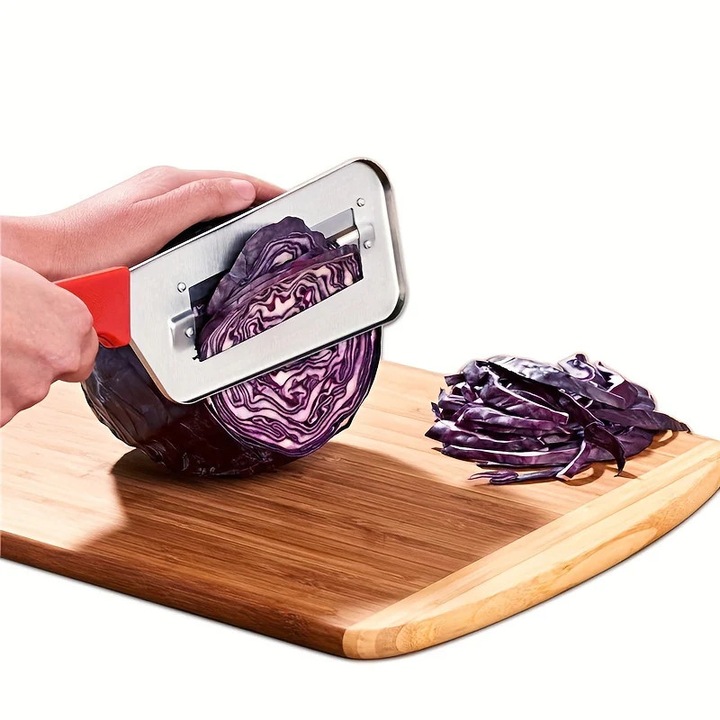 Zöldség- és káposztavágó kés, 29.5 cm hosszúságú, fém, csúszásgátló markolattal, ezüst színű